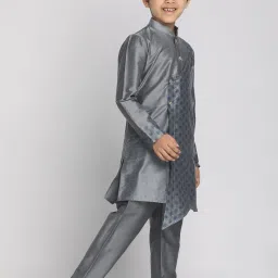 VASTRAMAY Boys Grey Cotton Blend Printed KurtaSets image 2