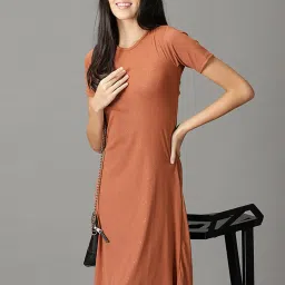 showoffff SHOWOFF Rust Embellished A-Line Dress image 5