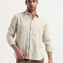 showoffff SHOW OFF Cream Cotton Slim Fit Stripes Shirt image 2