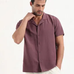 showoffff SHOW OFF Mauve Cotton Relaxed Fit Solid Shirt image 2