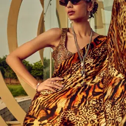 Saree Mall Beige Printed Sarees With Unstitched Blouse image 2