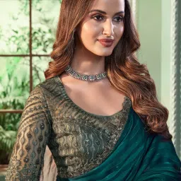 Saree Mall Blue Embellished Sarees With Unstitched Blouse image 2