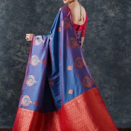 Saree Mall Blue Woven Sarees With Unstitched Blouse image 2