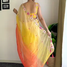 Saree Mall Yellow Embellished Sarees With Unstitched Blouse image 2