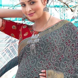 Saree Mall Grey Printed Sarees With Unstitched Blouse image 2