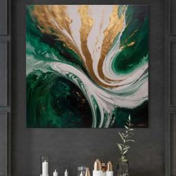 999Store Green & Golden Canvas Emerald Waves With Hints Of Gold Painting-picture-23