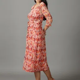 showoffff SHOWOFF Orange Floral Print A-Line Dress image 3