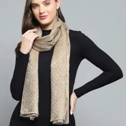 Monte Carlo Beige Regular Fit Self Pattern Stole-picture-27