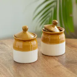 ExclusiveLane Brown & White Ceramic Old Martaban Pickle & Chutney Jar - Set of 2-picture-13