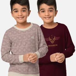 HELLCAT Beige & Maroon Printed Full Sleeves T-Shirt (Pack Of 2) image 1
