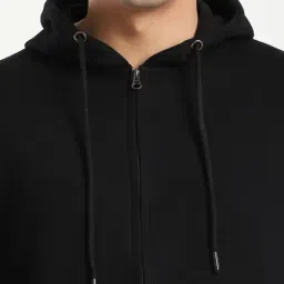 R&B Black Cotton Regular Fit Hooded Jacket image 3
