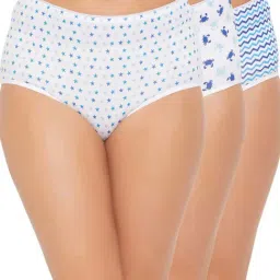 Clovia White & Blue Cotton Printed Hipster Panties - Pack Of 3-picture-25
