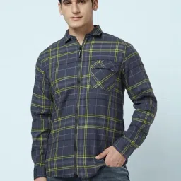 SF Jeans by Pantaloons Grey Cotton Slim Fit Checks Shirt-picture-29