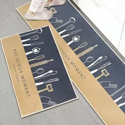 FAVRIA 2-Pcs Charcoal & Khaki Printed Waterproof, Anti-Fatigue Floor Mats image 2