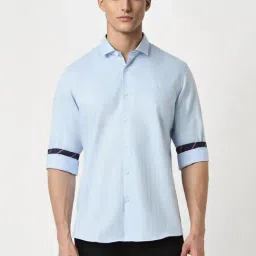 Peter England Blue Cotton Slim Fit Striped Shirt-picture-36