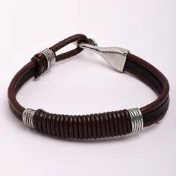 AQUATAN Men Leather Silver-Plated Armlet Bracelet image 2