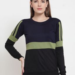 Belle Fille Women Navy Blue Colourblocked Sweatshirt-picture-13