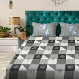 KLOTTHE Grey & Black Print King Bedsheet with 2 Pillow Covers image 5
