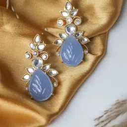 Johori Cornflower Blue & Golden Drop Earrings-image-5