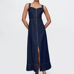 GAP Denim A-Line High-Slit Maxi Dress image 4