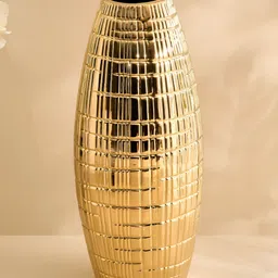 Home Centre Stellar Celestial Orel Gold-Toned Textured Porcelain Ribbed Vase-picture-47