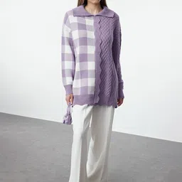 Trendyol Women Checked Longline Cardigan-image-64