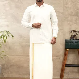 Ramraj Men Kora Cotton Double Layer Dhoti with Zari Border image 4
