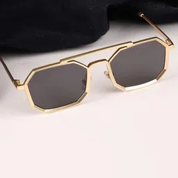 SPADEACES Unisex Rectangle Sunglasses with UV Protected Lens GOLD BLACK HEXAGUN -343-picture-15