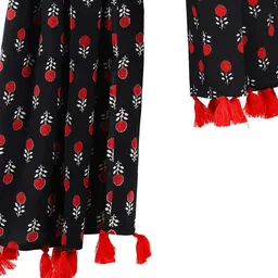 ravaiyaa - attitude is everything Hand Block Printed Cotton Long Stole Hijab Neck Wrap Scarf with Tassel 71" X 21" Inch image 2