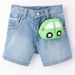 Little Kangaroos Above Knee Length Solid Stretch Denim Shorts with Pouch - Light Blue-picture-2