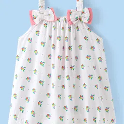 Babyhug Rayon Woven Sleeveless Singlet Top with Floral Print & Bow Applique - White-image-84