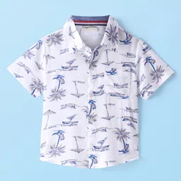 CrayonFlakes Rayon Half Sleeves Beach Theme & Palm Trees Printed Shirt - Off White-picture-17