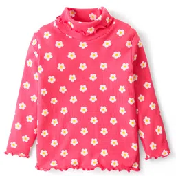 Babyhug Cotton Knit Full Sleeves Top With Skivi Neck & Floral Print - PInk-picture-15