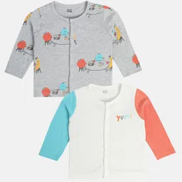 MINI KLUB Cotton Pack Of 2 Full Sleeves Fruits & Yum Text Printed Jhablas - Grey & White-picture-35