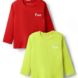 kookie kids india Kookie Kids Interlock Knit Full Sleeves T-Shirts with Text Print Pack of 2 - Dark Red & Neon Green-picture-29