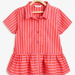 Campana 100% Cotton Woven Half Sleeves Striped Peplum Top - Red & Pink-picture-24