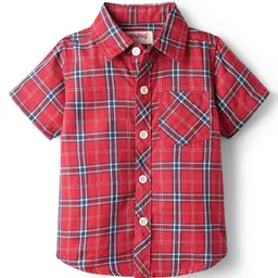 Babyhug Cotton Woven Half Sleeves Check Shirt - Red-picture-18