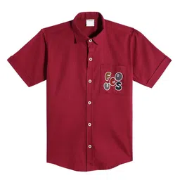 CAVIO Cotton Woven Half Sleeves Focus Text Printed Shirt - Maroon-picture-23