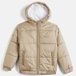 OKANE Woven Full Sleeves Hooded Padded Jacket With Text Print - Light Brown-picture-24
