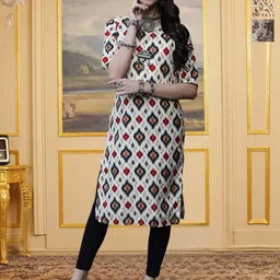 HERE&NOW Selection Of 3 Geometric Printed Round Neck Straight Kurtas-picture-24