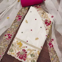 KIMISHA Floral Embroidered Thread Work Organza Unstitched Dress Material-picture-29