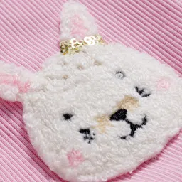 Little Kangaroos Woven Full Length Fleece Pant With Bunny Applique - Pink image 3