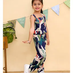 AJ Dezines Pure Cotton Sleeveless Tropical Printed Top & Coordinating Pant Set - Blue image 5