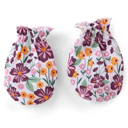 Babyhug 100% Cotton Knit  Cap Mittens & Booties Set Floral Print - Multicolour image 5