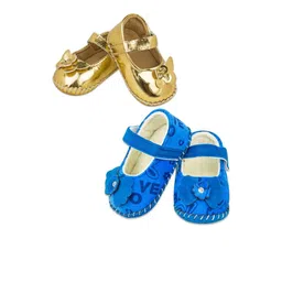 Neska Moda 6 To 12 Months 2 Pair Combo Baby Girls Belly Shoe Fancy Floral Partywear Sandal Booties (Toe to Heel Length - 12 cm, Gold, Blue) image 3