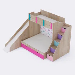 boingg! - a happy start Sleep N’ SlideBunk Bed 6X4 (Drawers On Wheels) In Oak & Pink Colour image 8