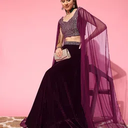 Libas Embroidered Thread Work Velvet Ready to Wear Lehenga Choli image 2