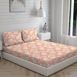 Boutique Living Signature Orange Cotton 300 TC King Size Bed Sheet with Pillow Cover image 4