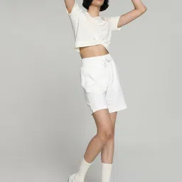 Puma White Cotton Mid Rise Shorts image 4