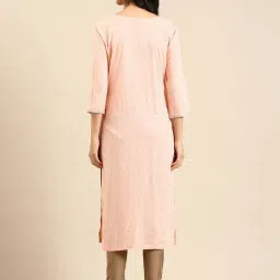 showoffff SHOWOFF Peach Cotton Embroidered Straight Kurta image 2